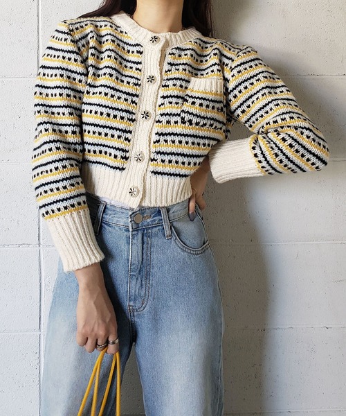 me+em select（ミームセレクト）の「ジャガード柄ショートローゲージニットカーデ（カーディガン/ボレロ・レディース・ホワイト/ブラック/キャメル・FREE）」の18枚目の写真