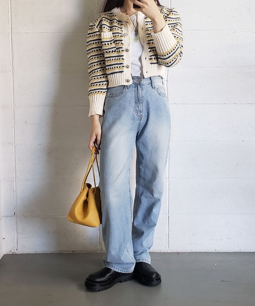 me+em select（ミームセレクト）の「ジャガード柄ショートローゲージニットカーデ（カーディガン/ボレロ・レディース・ホワイト/ブラック/キャメル・FREE）」の14枚目の写真