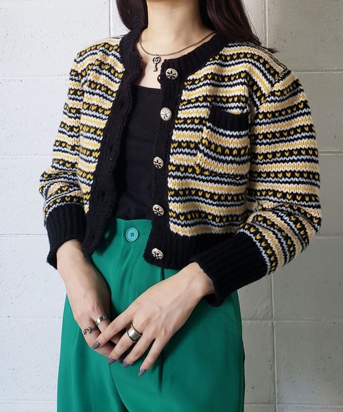 me+em select（ミームセレクト）の「ジャガード柄ショートローゲージニットカーデ（カーディガン/ボレロ・レディース・ホワイト/ブラック/キャメル・FREE）」の15枚目の写真