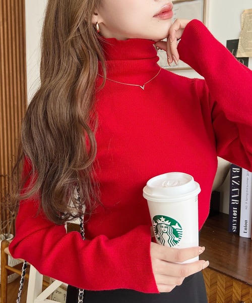 moment+（モーメントプラス）の「【累計販売枚数4万枚突破！】12G インナーハイネックタートルリブニットプルオーバー（ニット/セーター・レディース・ブラック/パープル/ブラウン/カーキ/オレンジ/グリーン/アイボリー/杢グレー/グレイッシュベージュ/チャコールグレー/ブルー/ダークグリーン/ボルドー/グレー系その他/ブラウン系その他/ナチュラル/ピンクベージュ/レッド/ライトブルー/ラベンダー・M/L）」の19枚目の写真