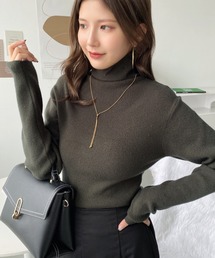 moment+ | 【2021-22A/W New Arrival】12G インナーハイネックタートル リブニットプルオーバー(ニット/セーター)