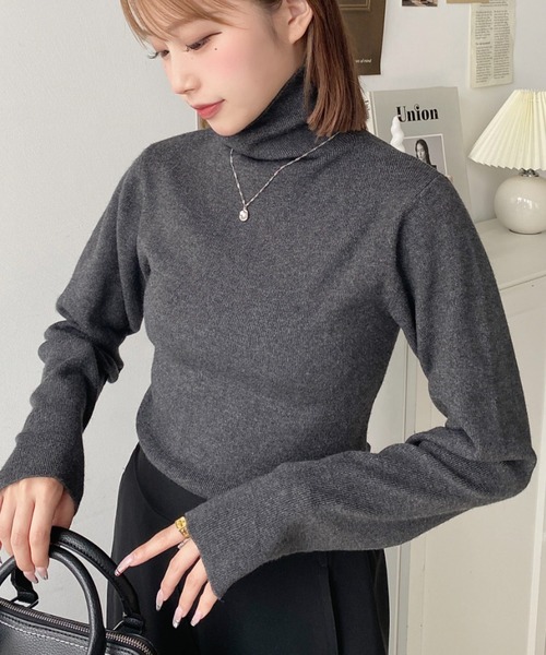 極美品*ENFOLD*2022*ハイネックプルオーバー*38 タートル ニット ex/tra】変形畦編み タートルネックニット｜プルオーバー