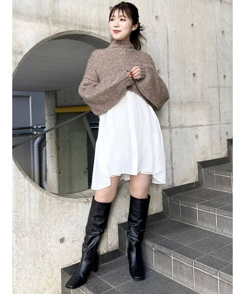 MERCURYDUO（マーキュリーデュオ）の「3WAYニットセットバックティアードミニワンピース（ワンピース・レディース・グレー/ブラウン/ベージュ・FREE）」の4枚目の写真