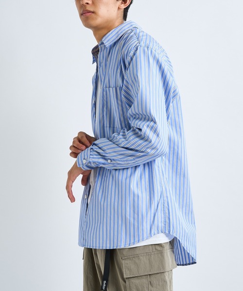 CIAOPANIC（チャオパニック）の「シリコン加工ストライプシャツ（シャツ/ブラウス・メンズ・サックスブルー/ネイビー・MEDIUM/LARGE）」の2枚目の写真