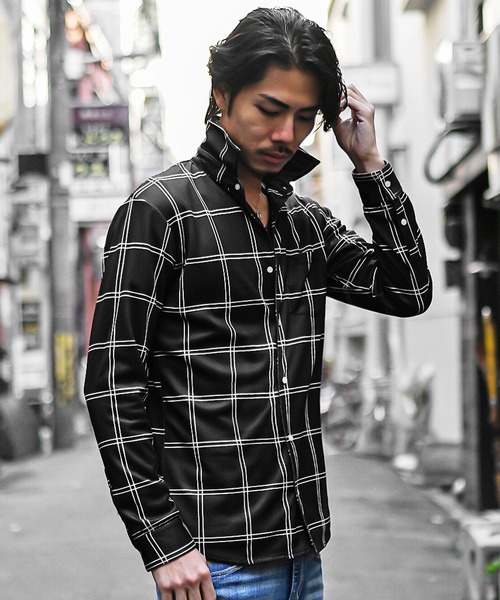 メンズ 長袖 フェイクツーピース チェック柄 襟付き スウェット シャツ メンズ 長袖 チェック柄 モード系 トップス 個性的 不