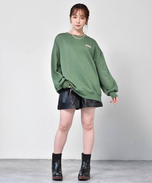 ems excite（エムズエキサイト）の「ロゴBIGトレーナー（スウェット・レディース・チャコールグレー/オフホワイト/グリーン・FREE）」の9枚目の写真