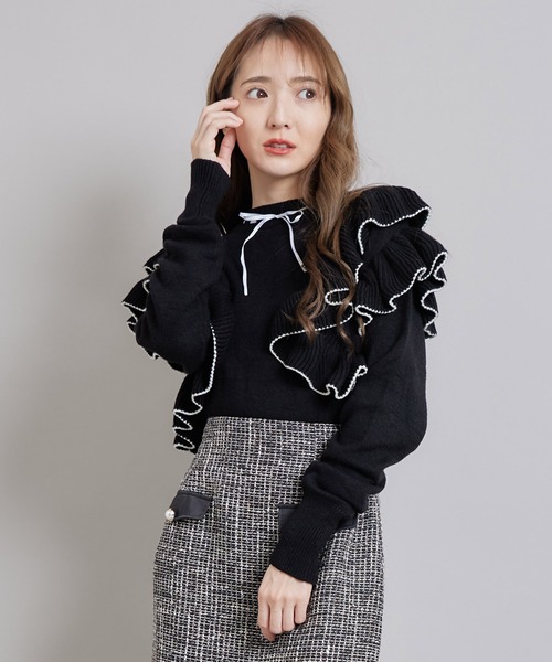 TITTY&CO.（ティティーアンドコー）の「クロスフリルニットトップス  