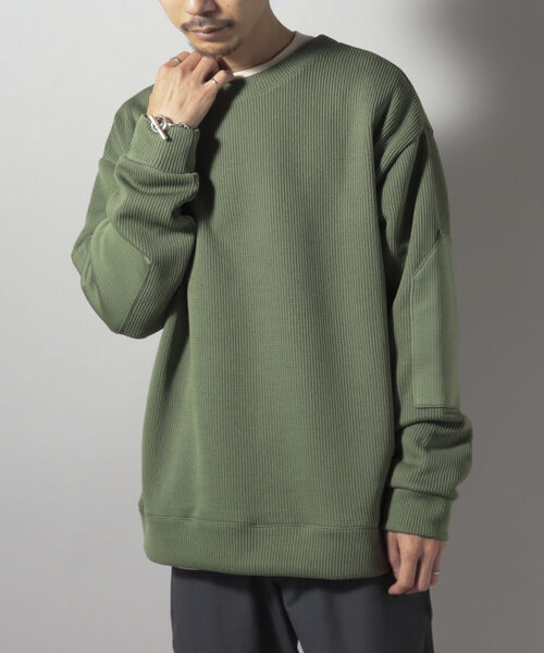 GLOSTER（グロスター）の「【GLOSTER/グロスター】QUARTER GAUGE COMBAT SWEATER エルボーパッチ プルオーバースウェット（スウェット・メンズ・オフホワイト/ブラウン/ライトグリーン/チャコールグレー・LARGE/MEDIUM）」の4枚目の写真