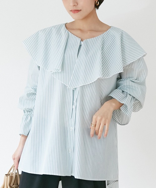 INCEDE（インシード）の「キャンディスリーブ フリルブラウス（シャツ/ブラウス・レディース・パープル/ネイビー/グリーン・LL/3L/4L/M/L）」の2枚目の写真