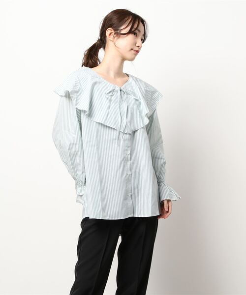 INCEDE（インシード）の「キャンディスリーブ フリルブラウス（シャツ/ブラウス・レディース・パープル/ネイビー/グリーン・LL/3L/4L/M/L）」の6枚目の写真