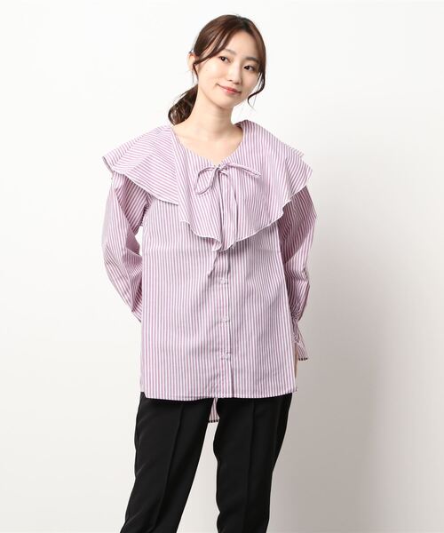 INCEDE（インシード）の「キャンディスリーブ フリルブラウス（シャツ/ブラウス・レディース・パープル/ネイビー/グリーン・LL/3L/4L/M/L）」の8枚目の写真