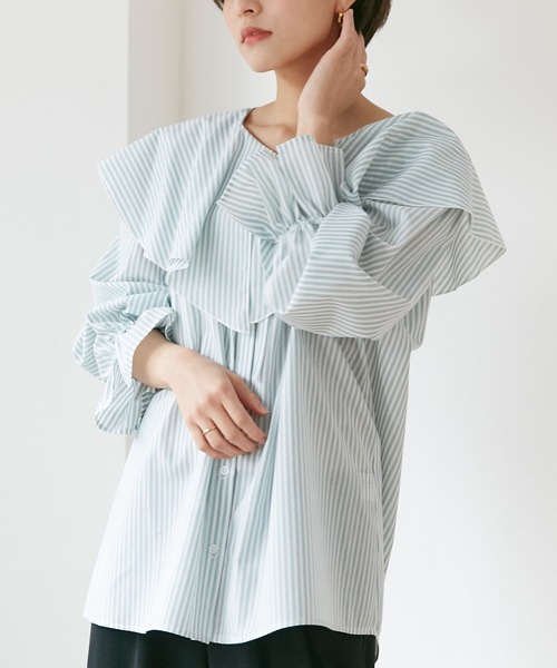 INCEDE（インシード）の「キャンディスリーブ フリルブラウス（シャツ/ブラウス・レディース・パープル/ネイビー/グリーン・LL/3L/4L/M/L）」の11枚目の写真