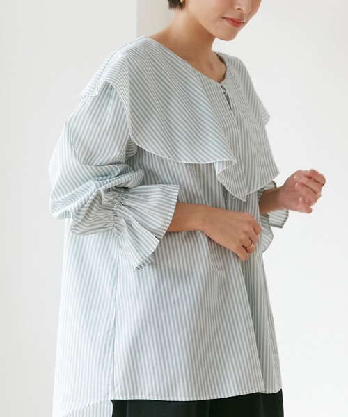 INCEDE（インシード）の「キャンディスリーブ フリルブラウス（シャツ/ブラウス・レディース・パープル/ネイビー/グリーン・LL/3L/4L/M/L）」の9枚目の写真