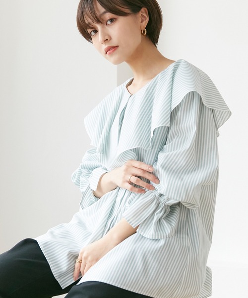 INCEDE（インシード）の「キャンディスリーブ フリルブラウス（シャツ/ブラウス・レディース・パープル/ネイビー/グリーン・LL/3L/4L/M/L）」の13枚目の写真