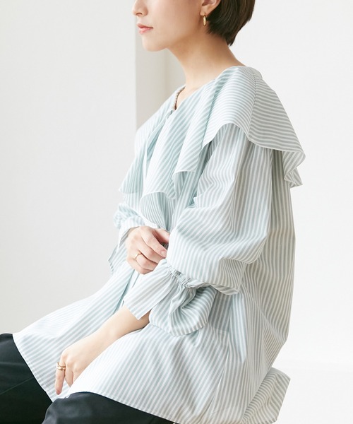 INCEDE（インシード）の「キャンディスリーブ フリルブラウス（シャツ/ブラウス・レディース・パープル/ネイビー/グリーン・LL/3L/4L/M/L）」の14枚目の写真