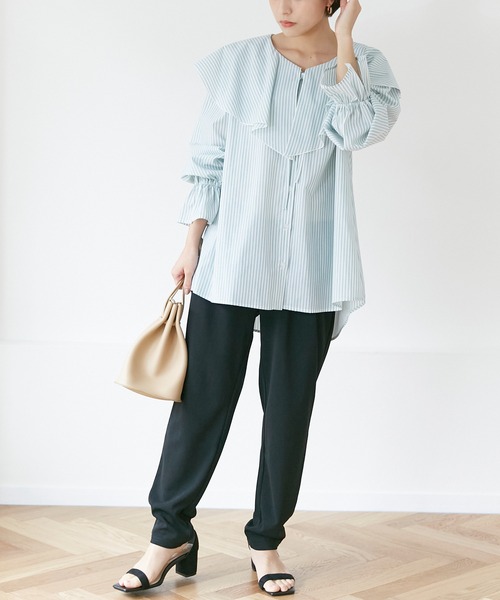 INCEDE（インシード）の「キャンディスリーブ フリルブラウス（シャツ/ブラウス・レディース・パープル/ネイビー/グリーン・LL/3L/4L/M/L）」の16枚目の写真