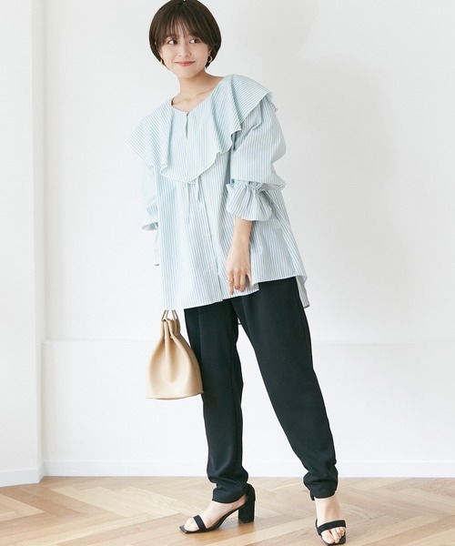 INCEDE（インシード）の「キャンディスリーブ フリルブラウス（シャツ/ブラウス・レディース・パープル/ネイビー/グリーン・LL/3L/4L/M/L）」の15枚目の写真