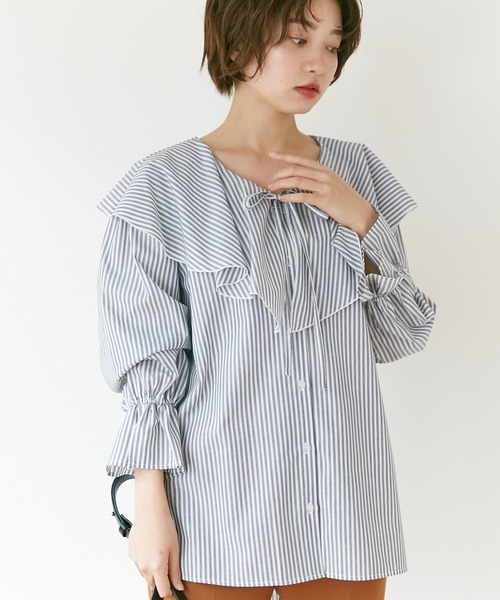 INCEDE（インシード）の「キャンディスリーブ フリルブラウス（シャツ/ブラウス・レディース・パープル/ネイビー/グリーン・LL/3L/4L/M/L）」の22枚目の写真