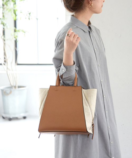 SLOBE IENA（スローブイエナ）の「SLOBE IENA ステッチデザインバッグ◆（ハンドバッグ・レディース・ホワイト/キャメル・FREE）」の2枚目の写真