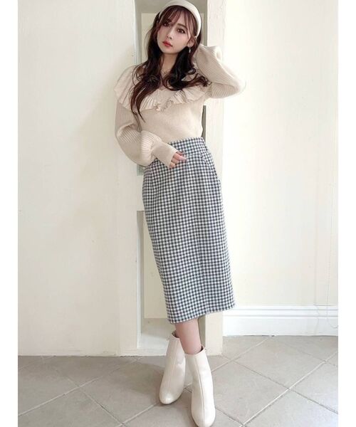 RESEXXY（リゼクシー）の「ラッフルデザインニットトップス（ニット/セーター・レディース・ブラック/ピンク/アイボリー・FREE）」の7枚目の写真