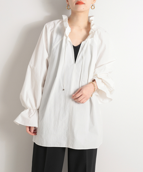 CITYSHOP（シティーショップ）の「COTTON SMOCK ブラウス（シャツ/ブラウス・レディース・ブラック/ホワイト・FREE）」の2枚目の写真