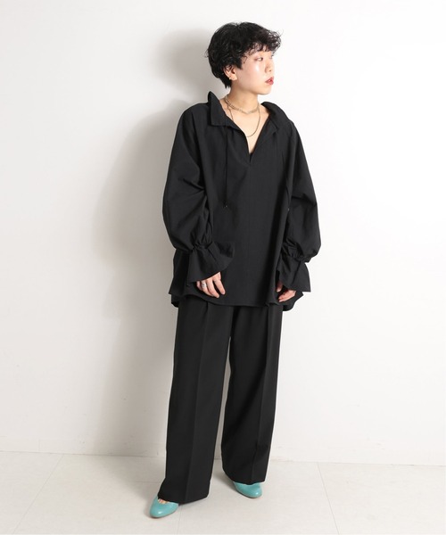 CITYSHOP（シティーショップ）の「COTTON SMOCK ブラウス（シャツ/ブラウス・レディース・ブラック/ホワイト・FREE）」の3枚目の写真