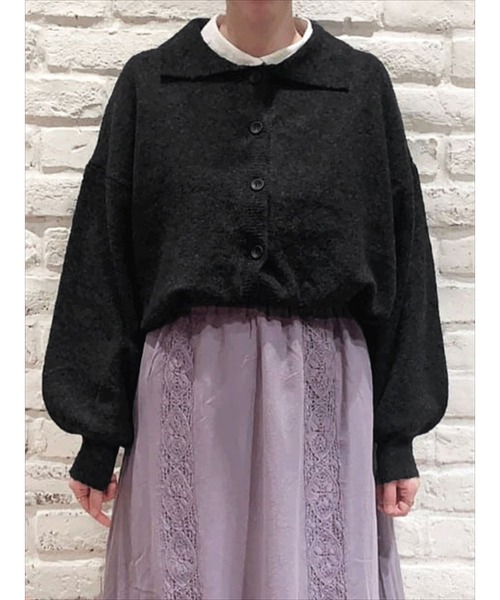 Samansa Mos2(サマンサ モスモス)の「ミニブークレ襟ニットカーディガン(カーディガン/ボレロ・レディース・ベージュ/グリーン/モカ/チャコール・フリ-)」の2枚目の写真