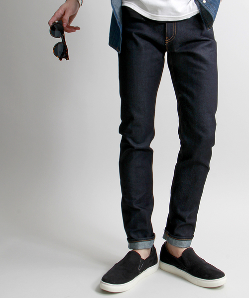 WEGO（ウィゴー）の「WEGO/セルビッジスリムデニムパンツ　MADE IN JAPAN（デニムパンツ・メンズ・ダークインディゴブルー/ブラック・MEDIUM/LARGE）」の2枚目の写真