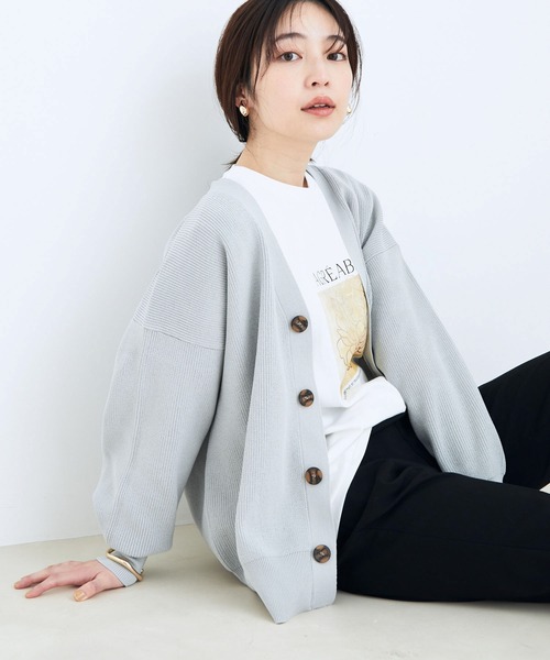 VIS（ビス）の「ドロップショルダーコクーンカーディガン（カーディガン/ボレロ・レディース・ベージュ/ライトグレー/ライトグリーン/ネイビー・FREE）」の2枚目の写真