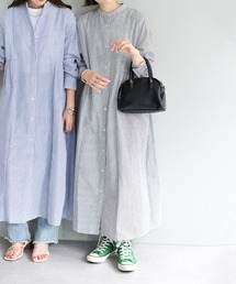 DISCOAT | 【WEB限定】ウエストタックストライプシャツワンピース(シャツワンピース)