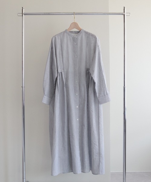 【WEB限定】ウエストタックストライプシャツワンピース