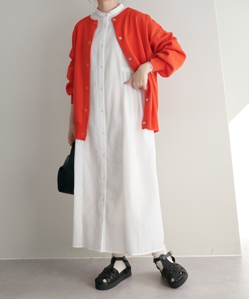 【WEB限定】ウエストタックストライプシャツワンピース