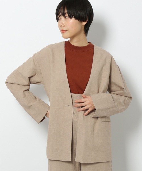 LAKOLE（ラコレ）の「リネンツイードノーカラージャケット[セットアップ可能] / 271565（ノーカラージャケット・レディース・ブラック/ベージュ/ナチュラル・SMALL/MEDIUM）」の3枚目の写真