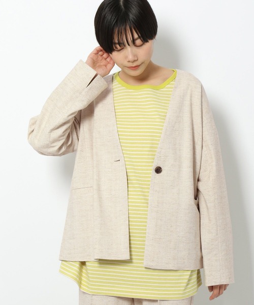 セール】リネンツイードノーカラージャケット[セットアップ可能