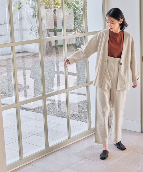 セール】リネンツイードノーカラージャケット[セットアップ可能