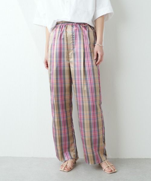 新品 TICCA サテンパンツ サテンチェック柄イージーパンツ ウエストゴム TICCA（ティッカ）の「TICCA/ティッカ サテンチェックイージー