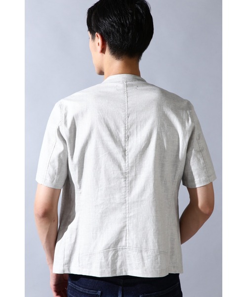 HIGH STREET(ハイストリート)の「HIGH STREET∴スタンドカラー半袖シャツアウター(シャツ/ブラウス・メンズ・ブルー/グレー/ブルー系2・S/M)」の5枚目の写真