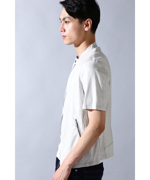 HIGH STREET(ハイストリート)の「HIGH STREET∴スタンドカラー半袖シャツアウター(シャツ/ブラウス・メンズ・ブルー/グレー/ブルー系2・S/M)」の6枚目の写真