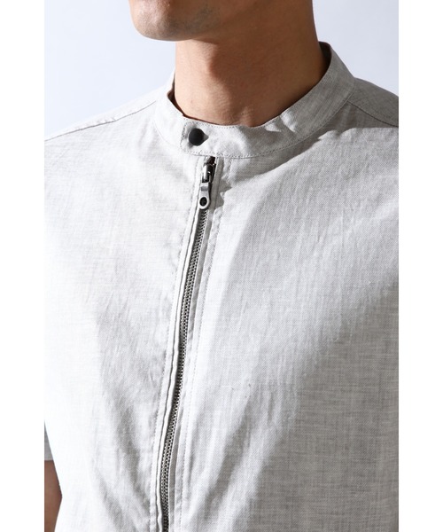 HIGH STREET(ハイストリート)の「HIGH STREET∴スタンドカラー半袖シャツアウター(シャツ/ブラウス・メンズ・ブルー/グレー/ブルー系2・S/M)」の7枚目の写真