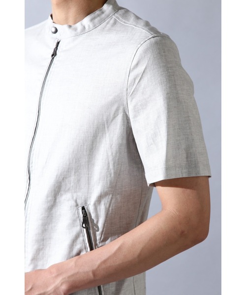 HIGH STREET(ハイストリート)の「HIGH STREET∴スタンドカラー半袖シャツアウター(シャツ/ブラウス・メンズ・ブルー/グレー/ブルー系2・S/M)」の8枚目の写真