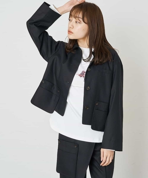 A de a.v.v（アードアー・ヴェ・ヴェ）の「［SET UP対応］ステンカラージャケット（カバーオール・レディース・ブラック/ベージュ/ライトパープル・38/36）」の2枚目の写真