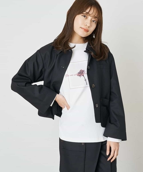 A de a.v.v（アードアー・ヴェ・ヴェ）の「［SET UP対応］ステンカラージャケット（カバーオール・レディース・ブラック/ベージュ/ライトパープル・38/36）」の12枚目の写真