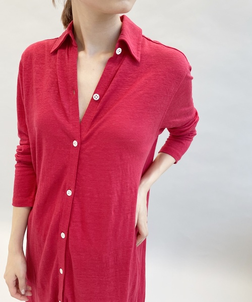 美品 エディットフォールル ロングシャツワンピース リネン ジャージー ピンク EDIT.FOR LULU - 美品 エディットフォールル リネン ジャージー