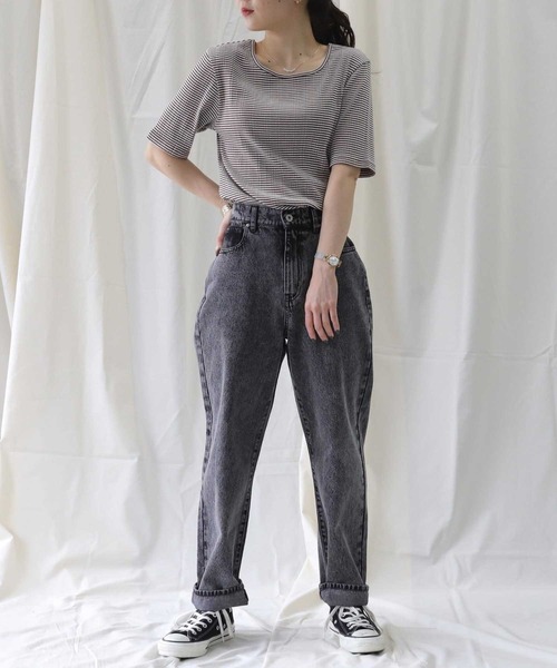 HONEYSUCKLE ROSE（ハニーサックルローズ）の「【HONEYSUCKLE ROSE】リブボーダーＴシャツ（Tシャツ/カットソー・レディース・グレー×ホワイト/カーキブラウン/ブラウン・M/L/S）」の3枚目の写真