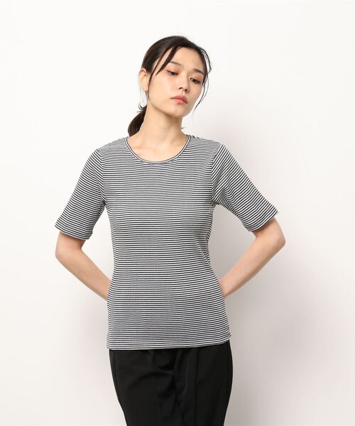 HONEYSUCKLE ROSE（ハニーサックルローズ）の「【HONEYSUCKLE ROSE】リブボーダーＴシャツ（Tシャツ/カットソー・レディース・グレー×ホワイト/カーキブラウン/ブラウン・M/L/S）」の9枚目の写真