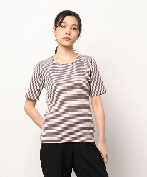 HONEYSUCKLE ROSE（ハニーサックルローズ）の「【HONEYSUCKLE ROSE】リブボーダーＴシャツ（Tシャツ/カットソー・レディース・グレー×ホワイト/カーキブラウン/ブラウン・M/L/S）」の10枚目の写真