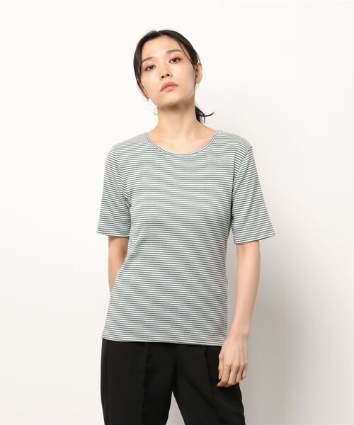 HONEYSUCKLE ROSE（ハニーサックルローズ）の「【HONEYSUCKLE ROSE】リブボーダーＴシャツ（Tシャツ/カットソー・レディース・グレー×ホワイト/カーキブラウン/ブラウン・M/L/S）」の11枚目の写真