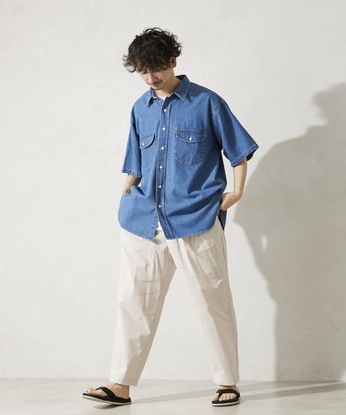 JOURNAL STANDARD relume（ジャーナルスタンダード　レリューム）の「8OZ オーバーサイズ DENIM SHIRTS（シャツ/ブラウス・メンズ・ネイビー/ホワイト・LARGE/MEDIUM）」の3枚目の写真