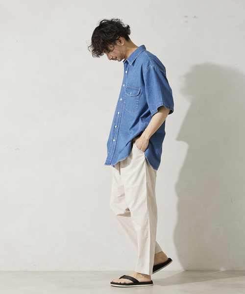 JOURNAL STANDARD relume（ジャーナルスタンダード　レリューム）の「8OZ オーバーサイズ DENIM SHIRTS（シャツ/ブラウス・メンズ・ネイビー/ホワイト・LARGE/MEDIUM）」の4枚目の写真