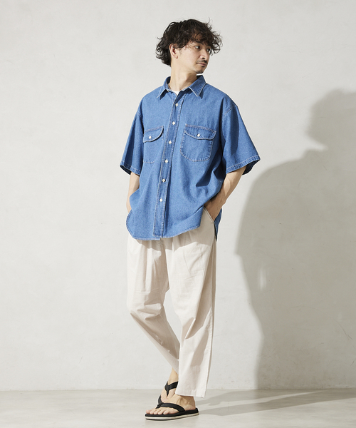 JOURNAL STANDARD relume（ジャーナルスタンダード　レリューム）の「8OZ オーバーサイズ DENIM SHIRTS（シャツ/ブラウス・メンズ・ネイビー/ホワイト・LARGE/MEDIUM）」の5枚目の写真